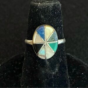 Vintage Eldrick & Charlotte Seoutewa Zuni Sterling Silver Multi Stone Inlay Ring